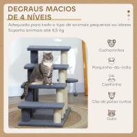 PawHut Arranhador para Gatos de 4 Níveis Escada para Animais de Estimação Revestida com Franela Suave Poste de Sisal Bola Suspensa 60x40x64 cm Cinzento(m-4)