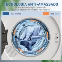 HOMCOM Máquina de Secar 3 KG 1000W Função Antirrugas Função Esterilizar Temporizador Ecrã LED Tátil Tambor Aço Inoxidável 49x43x61 cm Branco(m-6)