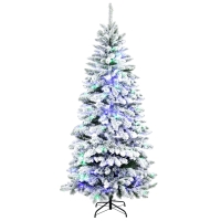 HOMCOM Sapin de Noël artificiel lumineux 210 cm arbre de Noël enneigé avec 10 modes d'éclairage multicolore 829 branches vert