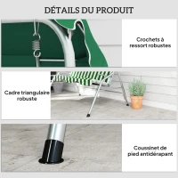 Outsunny Balancelle de jardin 3 places, balançoire extérieure toit inclinaison réglable, motif à rayures 1,7 x 1,1 x 1,53 m vert(m-5)