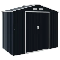 Outsunny Abri de Jardin 2,42 m² - Remise pour Outils avec Fondation - cabanon Porte verrouillable - tôle d'acier Gris(m-1)