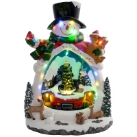 HOMCOM Weihnachtsdorf in Schneemann-Form mit fahrendem Zug, LED-Lichtern und Musik, festliche Tischdekoration, Mehrfarbig(m-11)