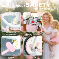 AIYAPLAY 5 in 1 Kids Trike with Adjustable Backrest, Toddler Tricycle with Push Handlebar, Adjustable Backrest, Pink(m-5)