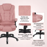Vinsetto Cadeira de Escritório com 6 Pontos de Massagem Reclinável até 130° com Função de Aquecimento 65x71x110-120 cm Rosa(m-9)