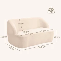 HOMCOM Canapé 2 places canapé en tissu bouclette 142 cm avec dossier et assise incurvés, aucun assemblage requis, beige(m-3)
