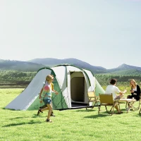 Outsunny Cort de Camping pentru 4-6 Persoane cu 2 Camere, 2 Uși și Geantă de Transport, 555x225x190 cm, Verde(m-2)