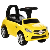 HOMCOM Macchinina per Bambini Cavalcabile con Volante, Fari e Musiche Integrate, Macchina per Bambini in PP e Metallo, 63.5x28x36 cm, Giallo(m-1)