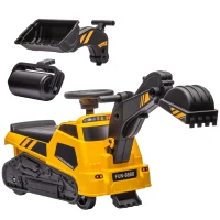 HOMCOM 3 in 1 Ride-On Excavator, Bulldozer, Road Roller, with Music, Anti-Roll Device, for Ages 18-48 Months - Yellow(m-1)