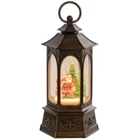 HOMCOM Farol Navidad con Música y Luces Bola de Nieve con Papá Noel Purpurina en Espiral para Decoración Navideña Bronce(m-10)