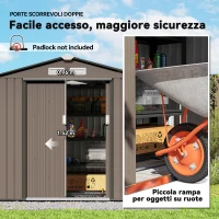 Outsunny Casetta da Giardino in Metallo con Prese d'Aria e Doppia Porta Scorrevole, 2.1x1.3m, Marrone(m-5)