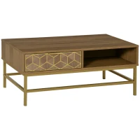 HOMCOM Tavolino da Salotto Rettangolare con Cassetto e 2 Ripiani Aperti, 100x59x42.8cm(m-1)