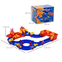 HOMCOM Set de Juego de Agua para Niños - Pista de Agua con 78 Piezas, Juguetes de Aprendizaje para 3-6 años, Juegos acuáticos para exteriores, Mesa de Agua para Niños, Plástico 123 x 111 x 7 cm(m-3)