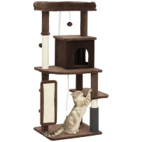 PawHut Arranhador para Gatos Grande Altura 132 cm com Plataformas Postes com Escova Bolas Suspensas e Almofadas para Arranhar Marrom(m-10)