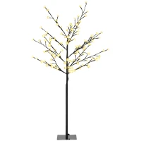 HOMCOM Árbol de Flor de Cerezo con 120 Luces LED IP44 en Blanco Cálido Decoración para Interiores 17x17x120 cm Negro(m-1)