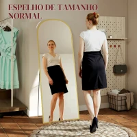 HOMCOM Espelho de Pé Espelho de Corpo Inteiro 60x165 cm com Estrutura de Liga de Alumínio e Suporte para Sala Quarto Dourado(m-4)