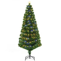 HOMCOM Árbol de Navidad 180cm Artificial Árbol con Soporte Metálico Luces LED Multicolores Verde Natural Material PVC(m-10)