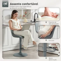HOMCOM Conjunto de 2 Bancos de Bar Bancos Altos de Cozinha Giratórios com Altura Ajustável e Couro Sintético 47,5x54x92-110 cm Cinzento(m-6)