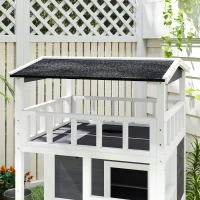 PawHut Wooden Outdoor Cat House, 3-Tier Cat Shelter with Tilted Roof, Terrace, Jump Step, Bottom Tray and Elevated Base, Waterproof Paint, Grey(m-9)