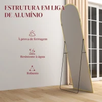 HOMCOM Espelho de Pé Espelho de Corpo Inteiro 60x165 cm com Estrutura de Liga de Alumínio e Suporte para Sala Quarto Dourado(m-6)