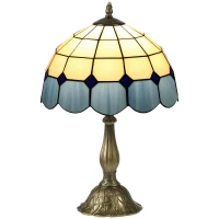 HOMCOM Lámpara de Mesa Estilo Clásico Hecha a Mano Lámpara de Noche de Vidrio para Dormitorio Salón Ø31x48 cm Azul(m-10)