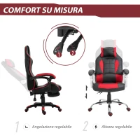 HOMCOM Sedia da Gaming Reclinabile con Supporto Lombare e Poggiatesta in Pelle PU, Rosso e Nero(m-4)