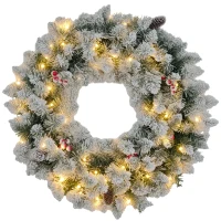 HOMCOM Weihnachtskranz mit LED-Beleuchtung, roten Beeren, realistisches Aussehen, Ø60 x 10 cm, Grün(m-10)