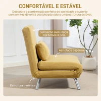 HOMCOM Sofá Cama Individual 3 em 1 Poltrona Cama Dobrável com Encosto Ajustável de 5 Níveis e Almofada 80x75x83 cm Amarelo(m-6)