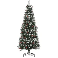 HOMCOM Árvore de Natal Artificial 180cm Ignífugo com 539 Ramos 51 Bagas Folhas de PVC Base Dobrável e Suporte Metálico Verde(m-10)