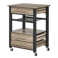 HOMCOM Küchenwagen Küchenrollwagen Servierwagen mit Schublade Ablage Spanplatte Metall Grau Eiche 60 x 50 x 84,5 cm(m-10)