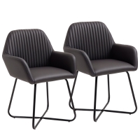 HOMCOM Set 2 Sedie Moderne per Sala da Pranzo, Cucina o Soggiorno, Sedie Imbottite in Finta Pelle Marrone 60x56.5x85cm