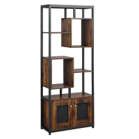 HOMCOM Mobile Libreria Scaffale in Stile Industriale con Armadietto a 2 Ante, Scaffale Salvaspazio a 8 Ripiani per Casa e Ufficio, 70x30x180cm, Marrone(m-1)