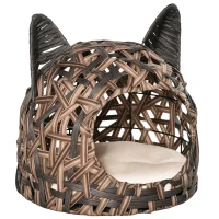 PawHut Cuccia per Gatti, Cesta per Gatti Adulti fino 4.5kg, Cesta in Vimini Sintetico a Forma di Gatto, Marrone(m-1)