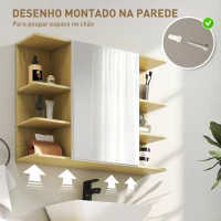 HOMCOM Armário de Casa de Banho com Espelho Armário de Parede Casa de Banho com Porta Prateleiras Abertas 80x20x59 cm Madeira(m-6)