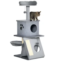 PawHut Árbol Rascador para Gatos Torre para Gatos con Múltiples Espacios para Jugar y Descansar 50x40x111 cm Gris(m-10)