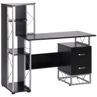 HOMCOM Bureau informatique design industriel 133L x 155l x 123H cm multi-rangements bibliothèque 3 étagères + 2 tiroirs MDF métal MDF noir(m-11)