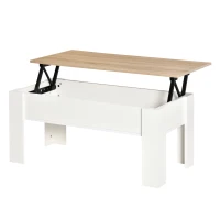 HOMCOM Tavolino con piano sollevabile, tavolino da soggiorno con spazio di archiviazione nascosto, stile moderno, per soggiorno, ufficio, 100x50x45cm, bianco(m-6)