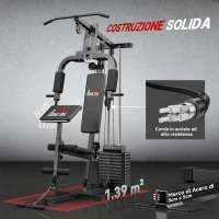 HOMCOM Stazione Fitness con Seduta e Schienale Imbottiti, in Acciaio e PU, 135x103x210 cm, Nero(m-6)