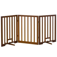 PawHut Cancellino per Cani Pieghevole a 3 Pannelli con Piedini Antiscivolo per Corridoi, Scale e Stanze, in Legno di Pino, 181x35x76 cm, Marrone Scuro(m-1)