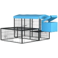 PawHut Gallinero para Exterior de Acero Jaula para 6-10 Gallinas con Toldo Corral de Alambre Independiente Nido Múltiples Puertas y Plataforma 200x165,5x103 cm Negro y Azul(m-10)