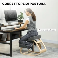 Vinsetto Sedia Ergonomica con Inginocchiatoio in Legno di Betulla e Cuscino, 51x69x58 cm, Grigio(m-4)