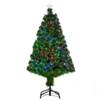 HOMCOM Albero di Natale a Fibre Ottiche 120cm Albero di Natale Artificiale con 16 Luci LED di 3 Colori e Rami in PVC(m-1)