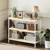 HOMCOM Mesa Consola Estreita Consola de Entrada Moderna com 3 Prateleiras Abertas e Pés de Metal 101x35x80 cm Madeira e Branco(m-6)