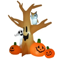 HOMCOM Albero Gonfiabile Halloween Natale con Zucche Fantasma Gufo Luci LED per Casa e Giardino Altezza 240cm(m-1)