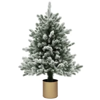 HOMCOM Weihnachtsbaum mit Tannenzapfen, schneebedeckt, flammenhemmend, stabil, Ø60 x 100H cm, Grün/Gold(m-10)