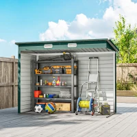 Outsunny Abrigo de Jardim 2,7m² 249x121x183 cm Abrigo de Exterior com Porta Dupla 2 Ventilaç4oes e Trava Abrigo para Pátio Verde(m-8)