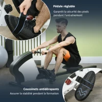 Rameur d'appartement pliable - Aosom.fr x FFHandball - 8 niveaux de résistance magnétique, écran LCD - acier noir blanc(m-7)
