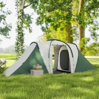 Outsunny Tenda de Campismo Familiar para 4-6 Pessoas com 2 Dormitórios Impermeável 3000 mm com Bolsa 555x225x190 cm Cinza e Verde(m-8)