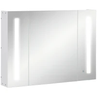 kleankin Spiegelschrank 3 Spiegeltüren LED-Lichter 90 × 15 × 65 cm Weiß(m-1)