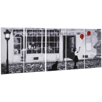 HOMCOM Stampa su Tela con Bambina, 80x40cm, 5 Pezzi per Casa e Ufficio, Tela in Legno di Pino e Vernice ad Acqua, Nero Bianco Rosso(m-11)