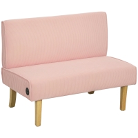 HOMCOM Sofá de 2 Plazas Tapizado en Pana con 2 Puertos USB 1 Puerto Tipo-C y Patas de Madera Carga 240 kg 110x60x85 cm Rosa